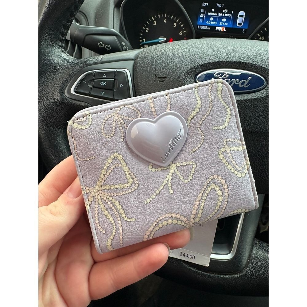 Luv Betsey Johnson‎ Bifold Wallet Lavender Heart & Bows  Print NWT